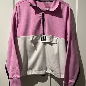 DKNY Pink and White Colorblock Half-Zip Top